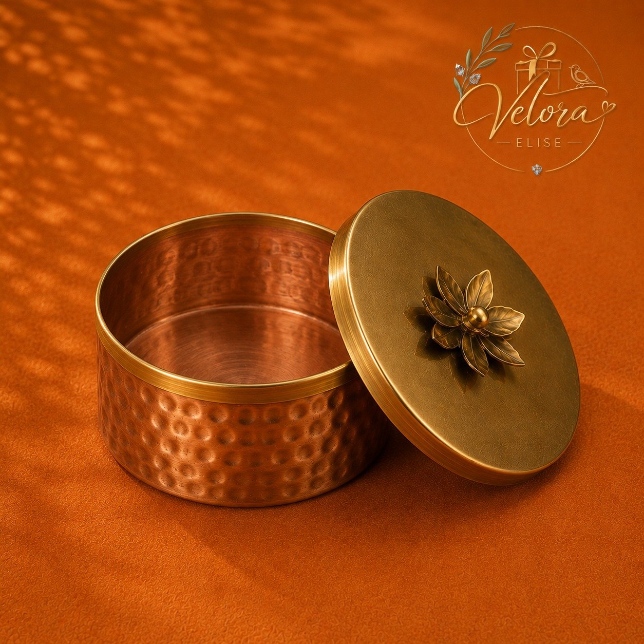 Heritage Hammered Copper Lotus Lid Box