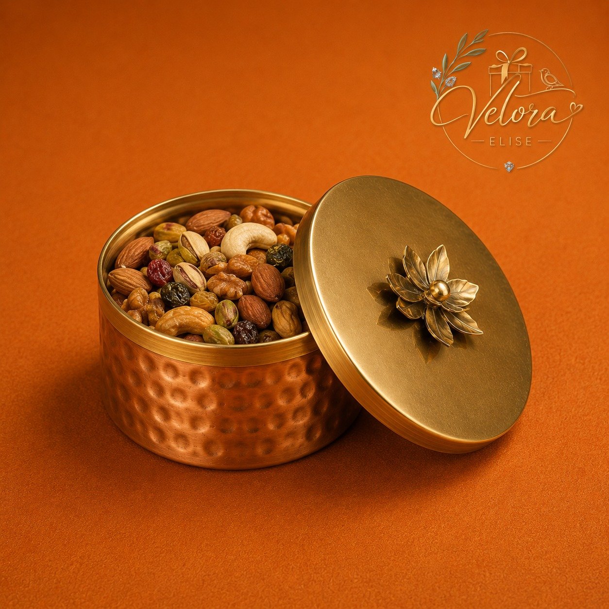 Heritage Hammered Copper Lotus Lid Box