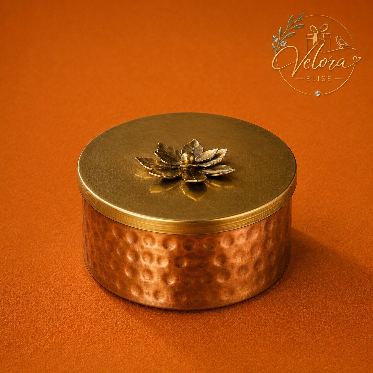 Heritage Hammered Copper Lotus Lid Box