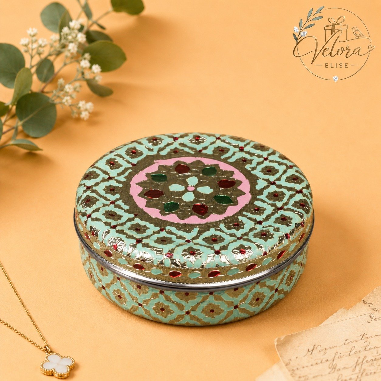 Meenakari Steel Box – Green