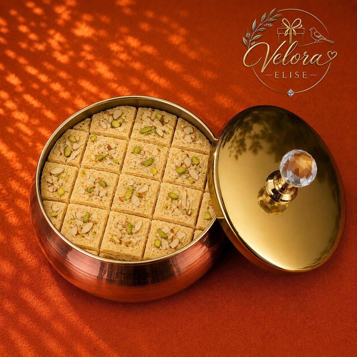 Royal Copper Handi Box with Crystal Lid
