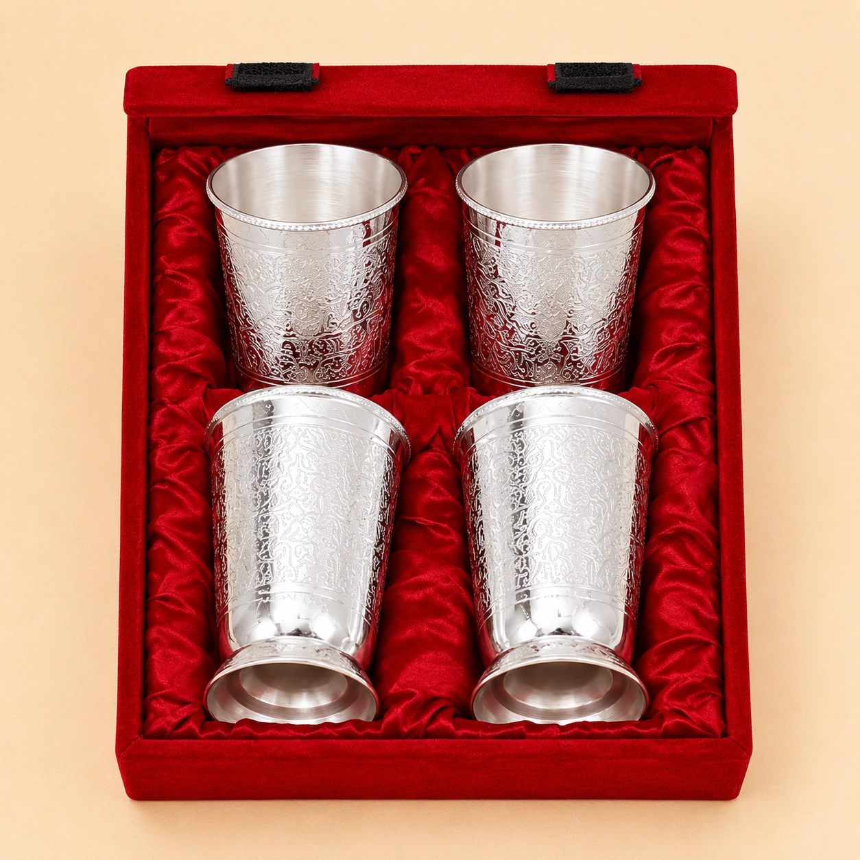 Silver Plated Engraved Glass Set of 4