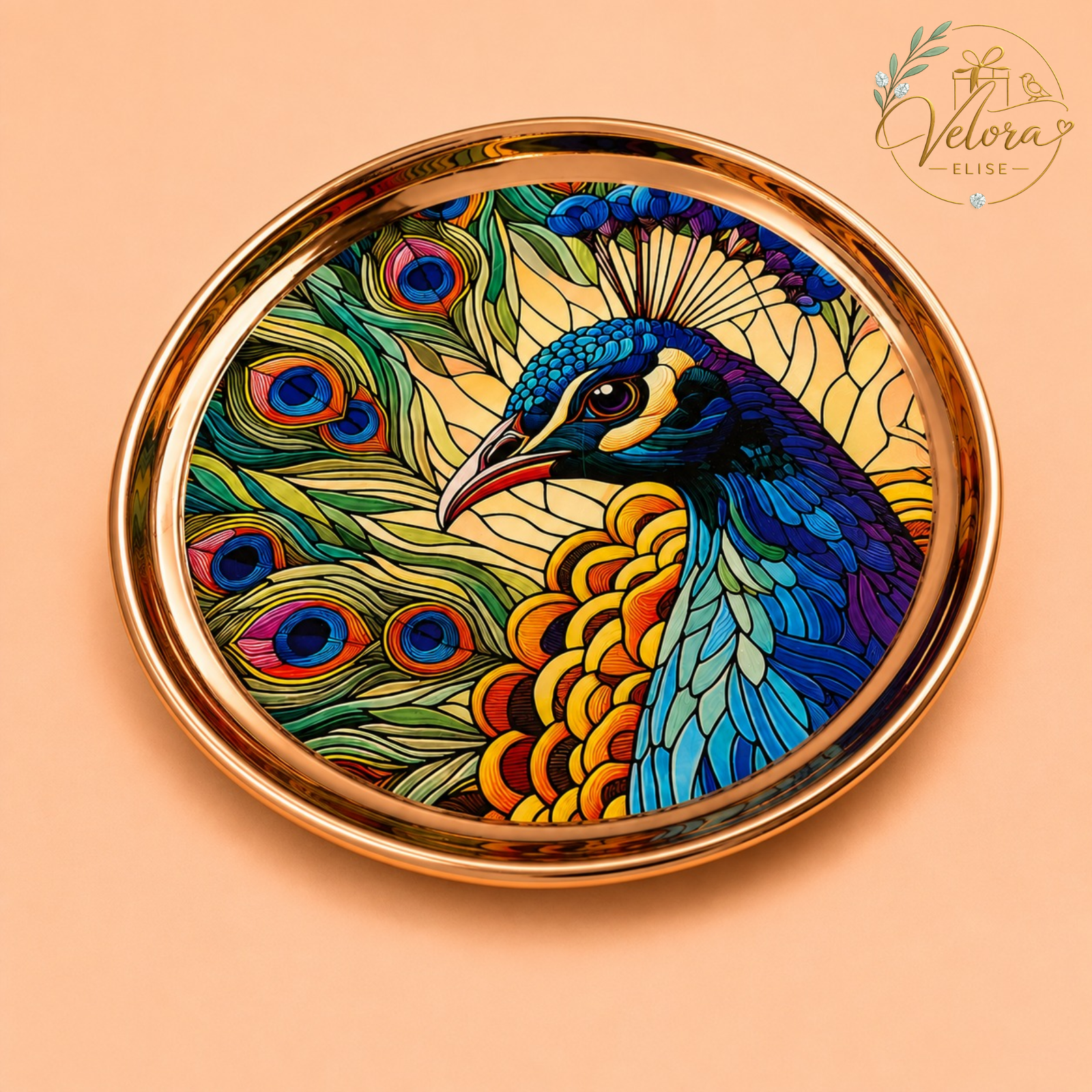 Vibrant Peacock Feather Plate