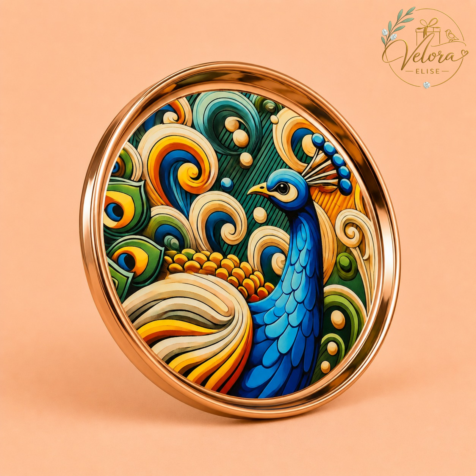 Royal Peacock Swirl Art Plate