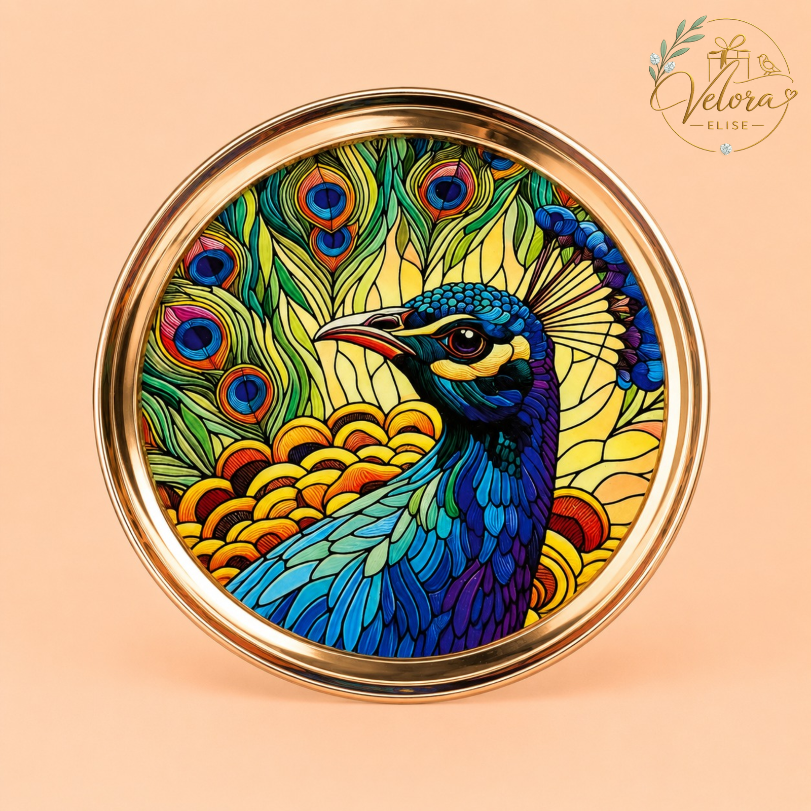 Vibrant Peacock Feather Plate