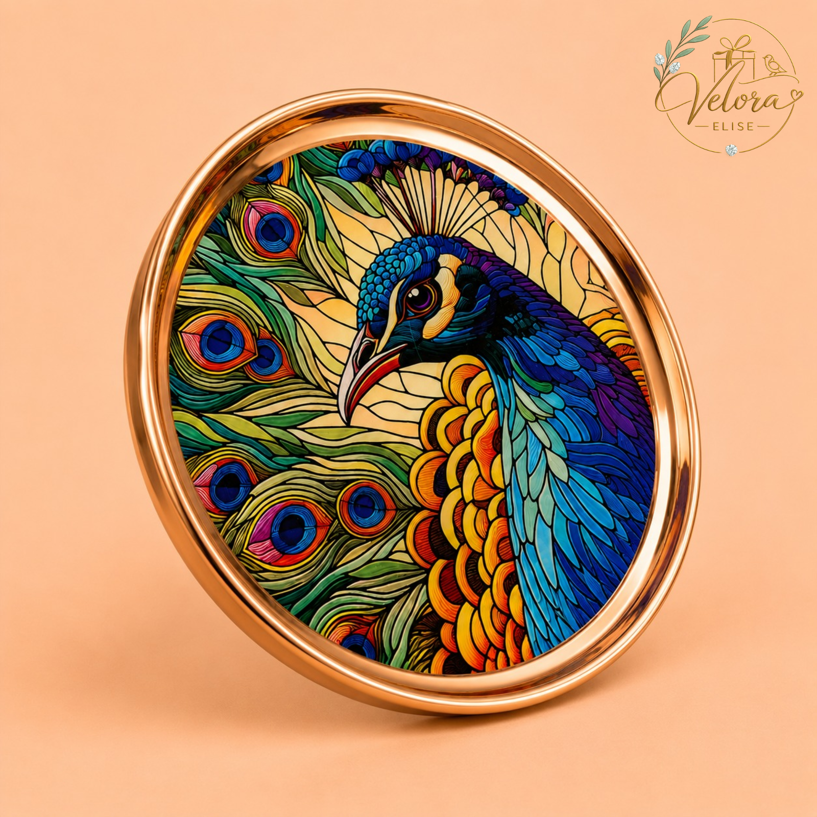 Vibrant Peacock Feather Plate
