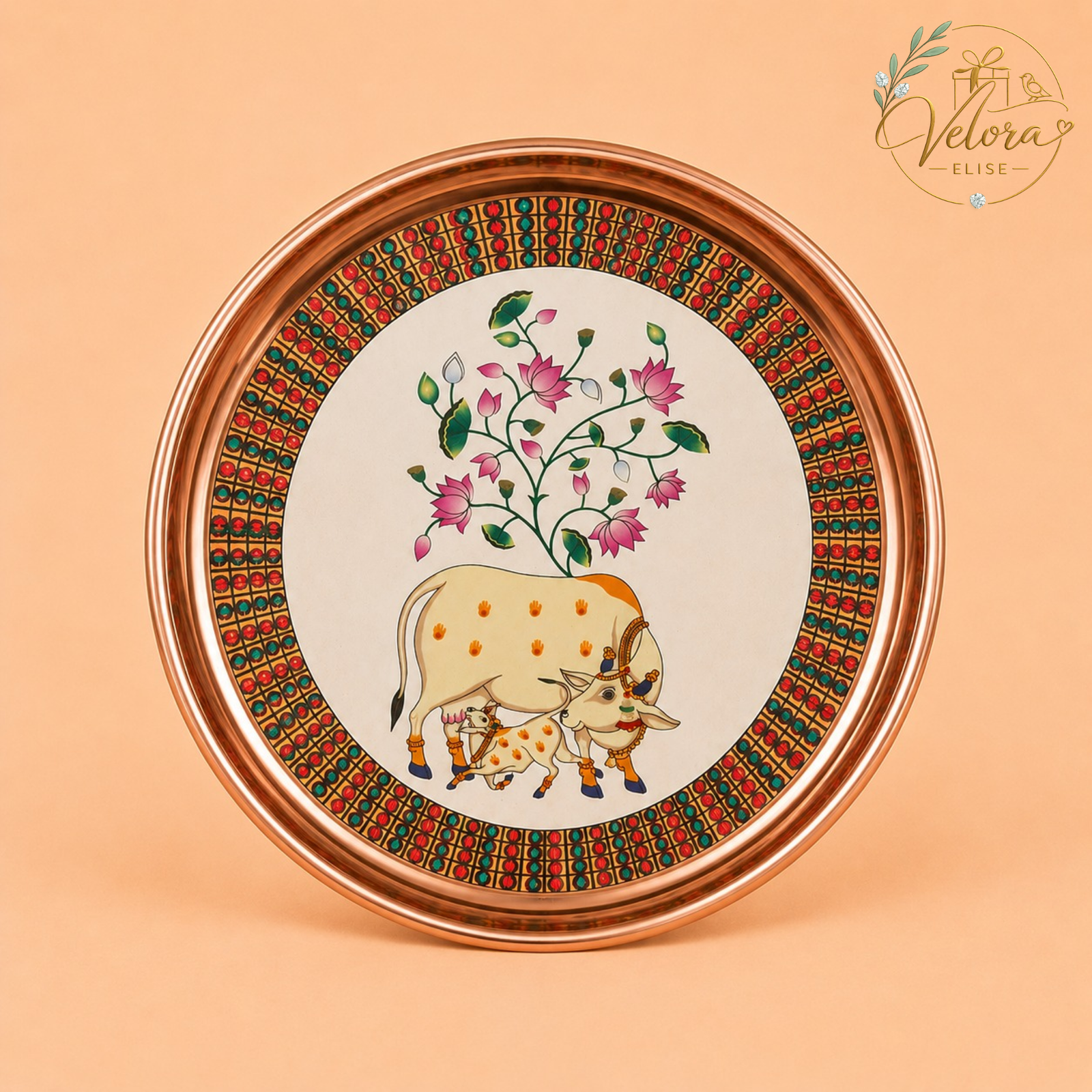 Pichwai Cow Ivory Art Plate