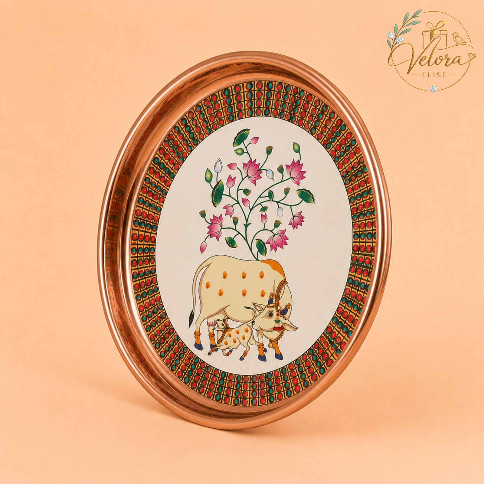 Pichwai Cow Ivory Art Plate