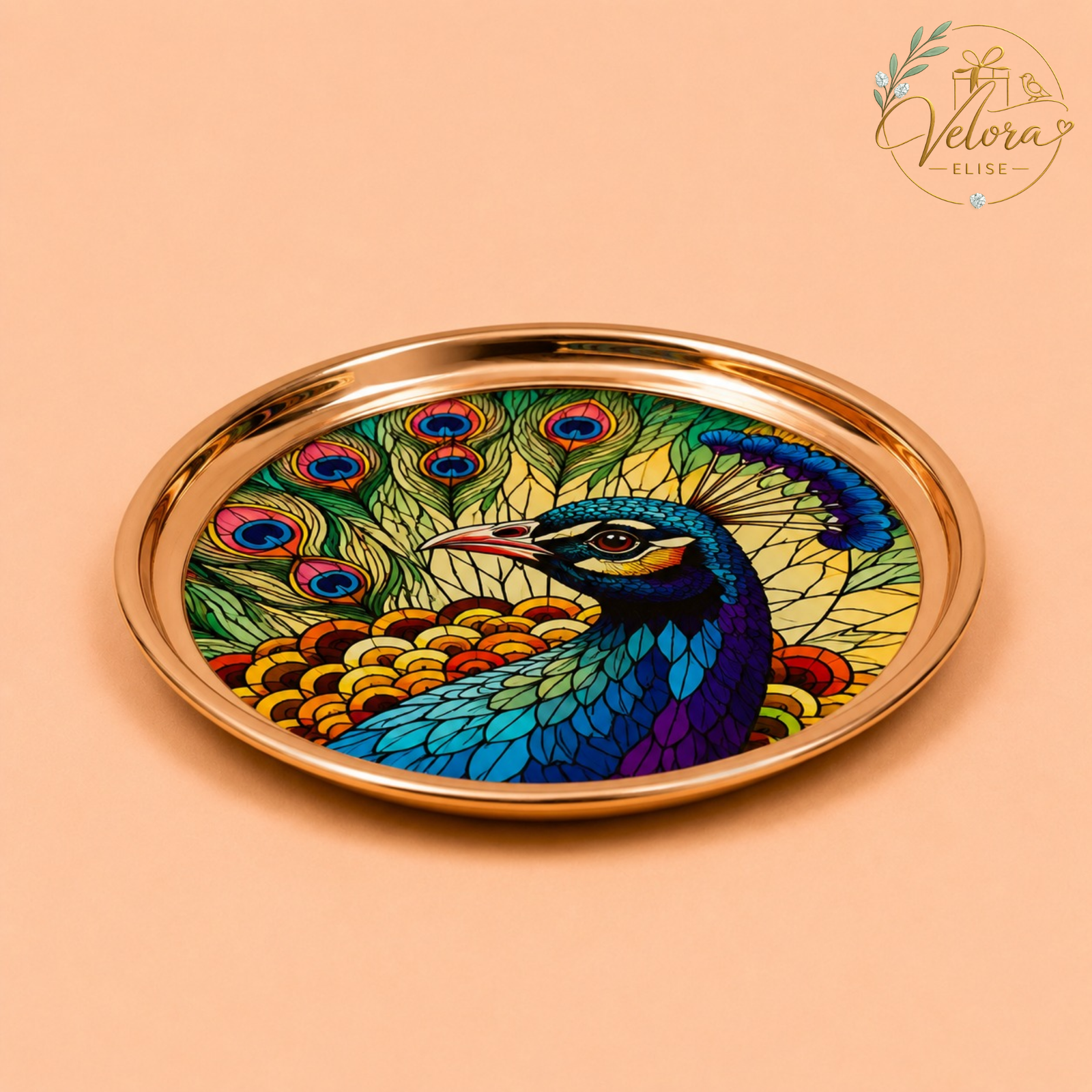 Vibrant Peacock Feather Plate