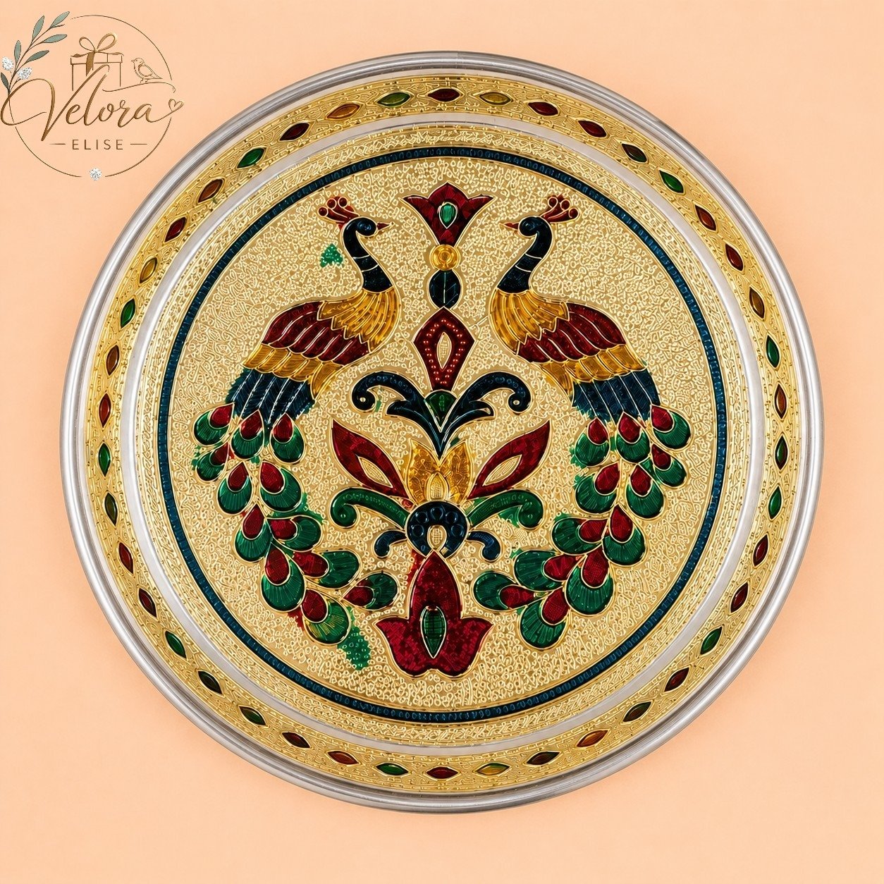 Meenakari Peacock Art Plate