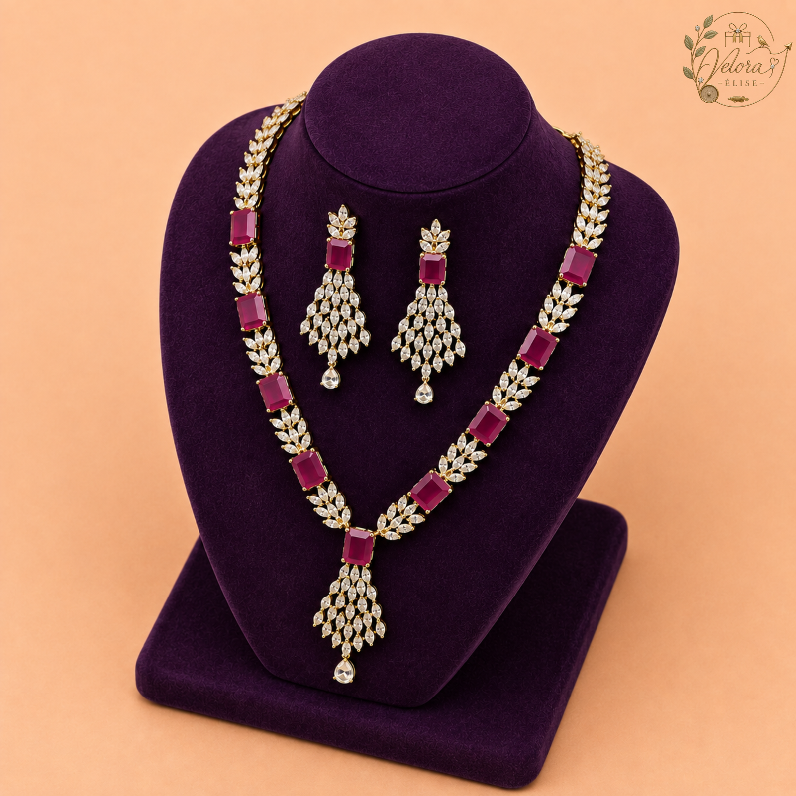Royal Ruby Leaf Necklace Set