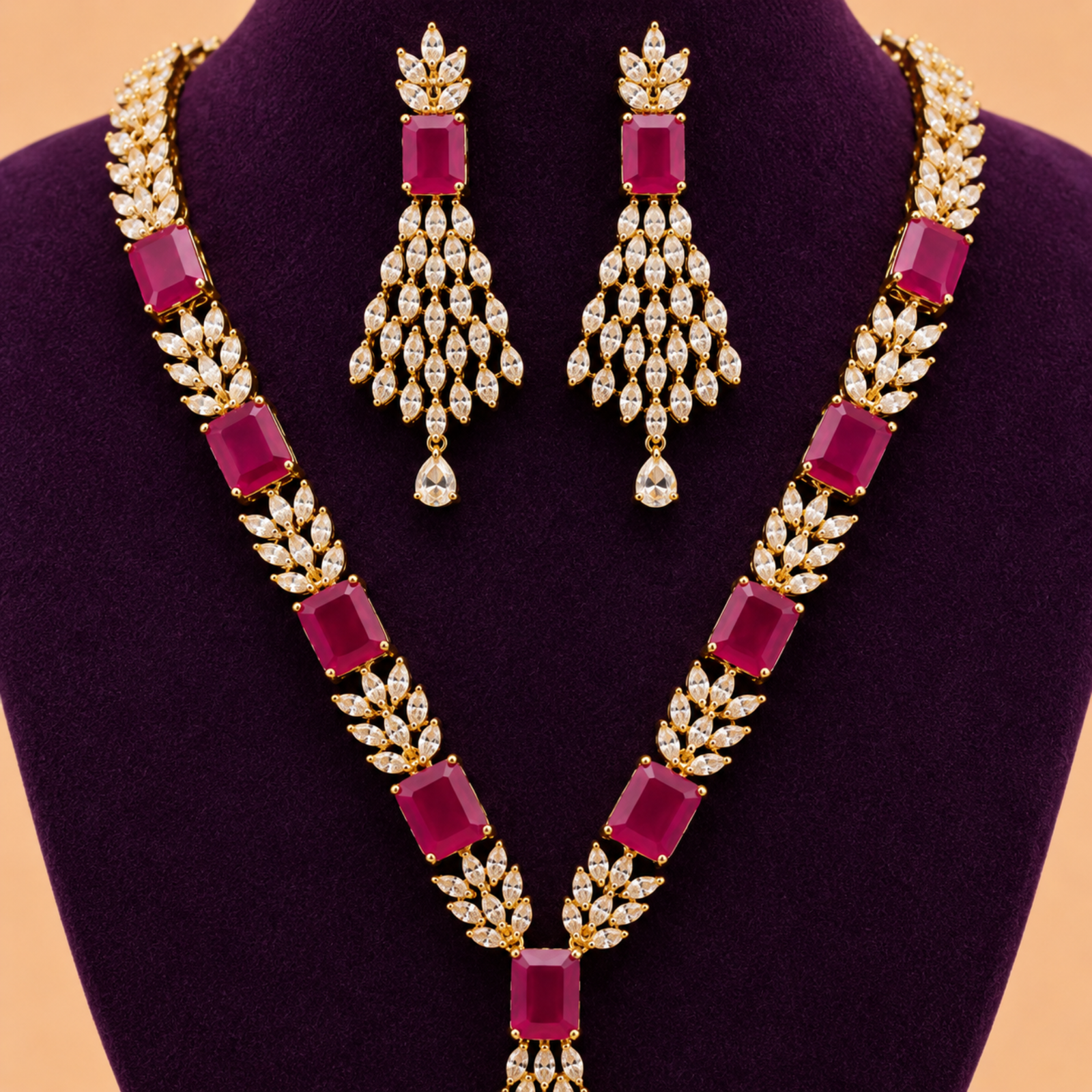 Royal Ruby Leaf Necklace Set