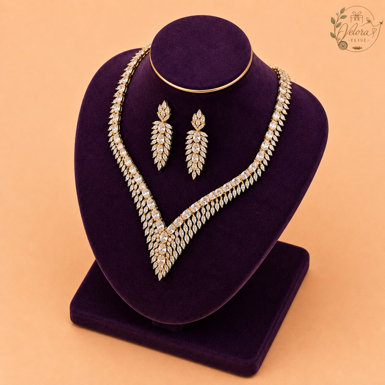 Royal Crystal Leaf Necklace Set