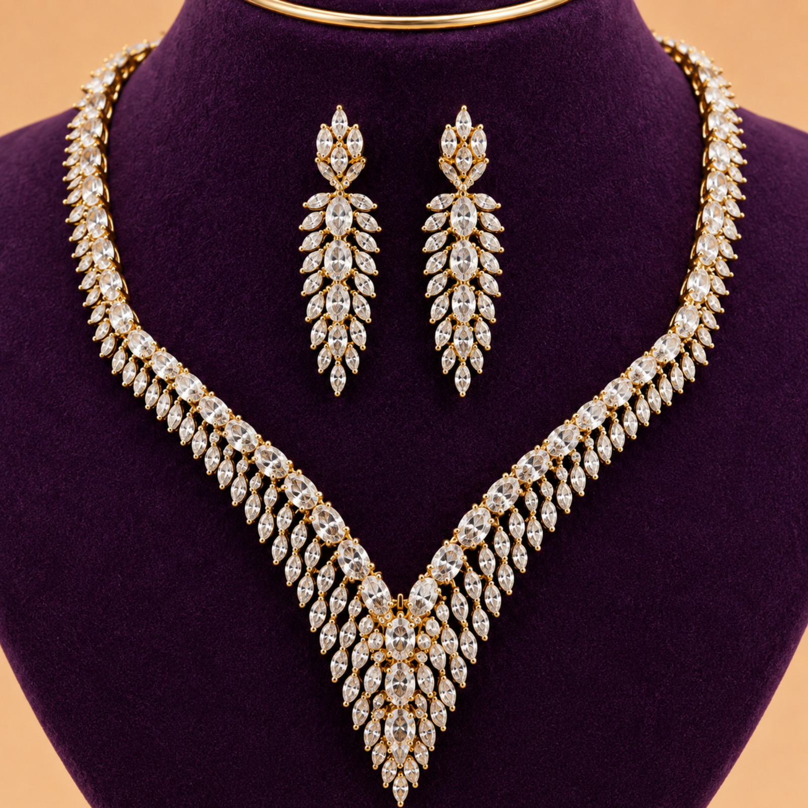 Royal Crystal Leaf Necklace Set