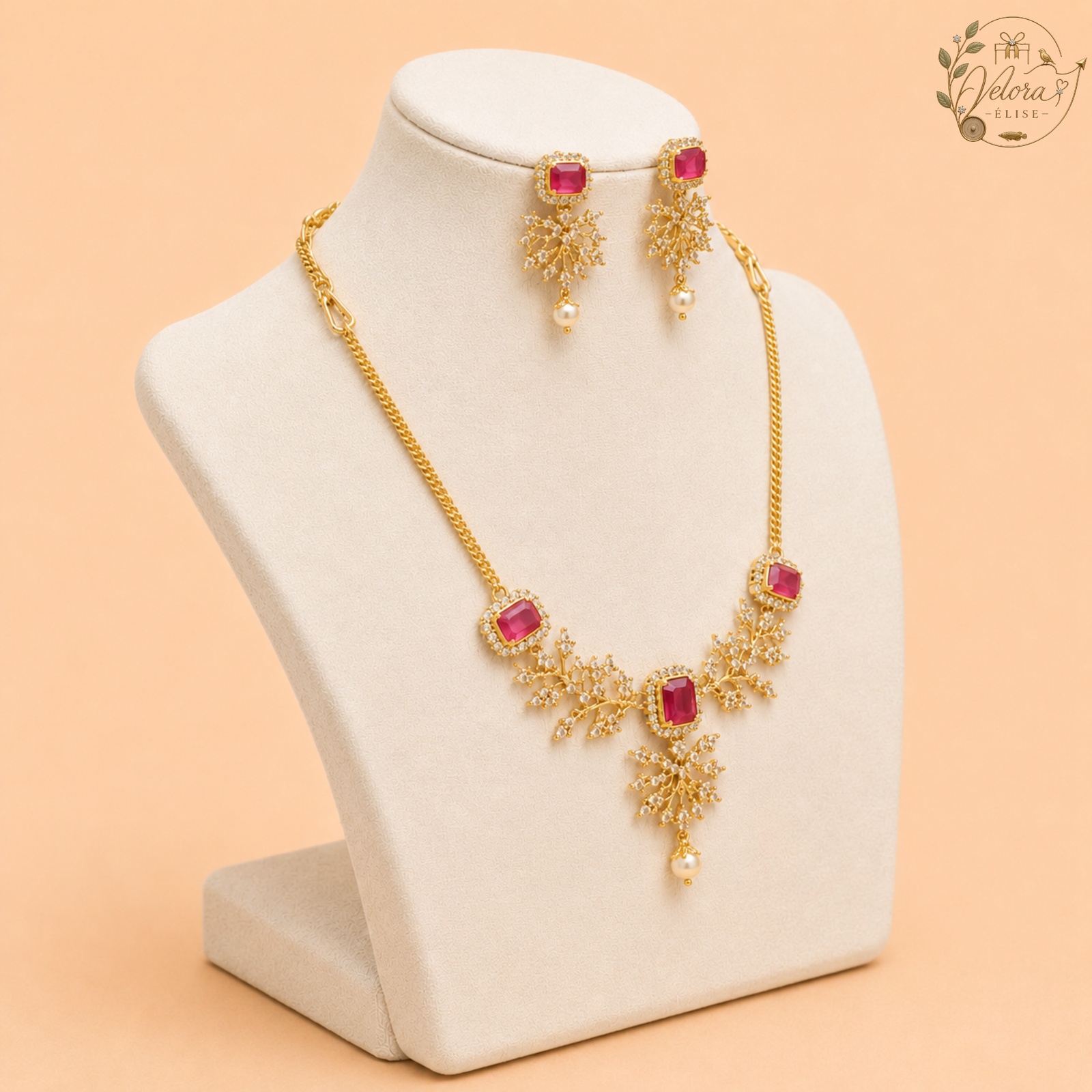Royal Ruby Blossom Necklace Set
