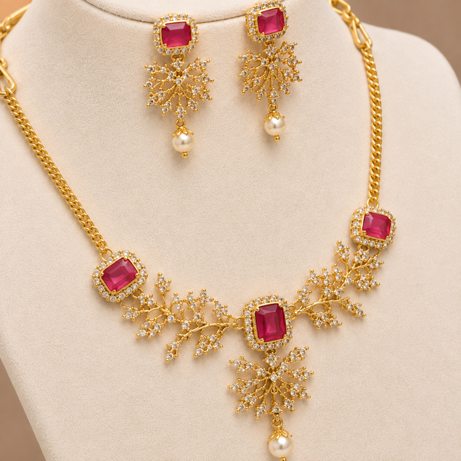 Royal Ruby Blossom Necklace Set