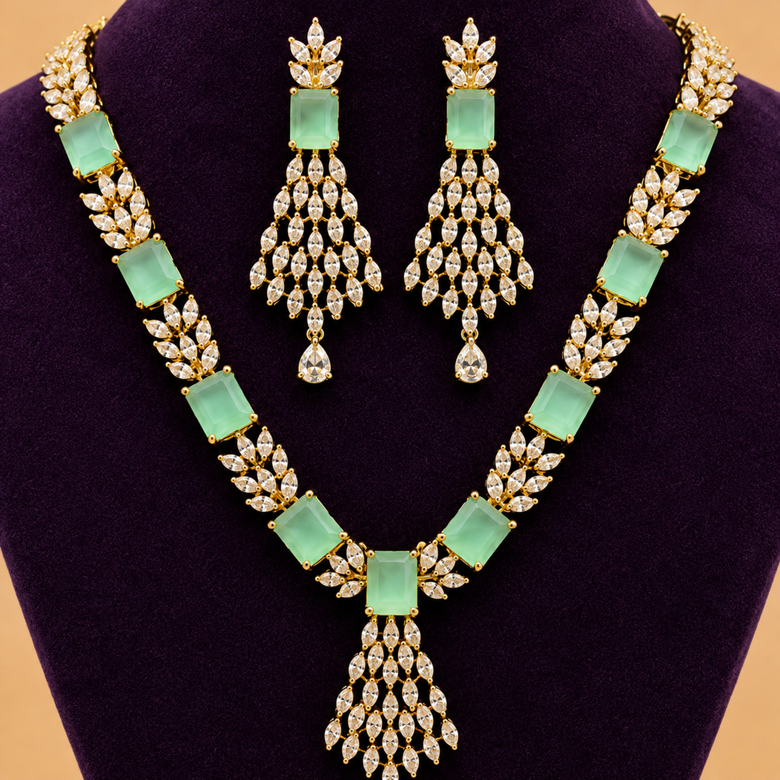 Royal Ruby Leaf Necklace Set