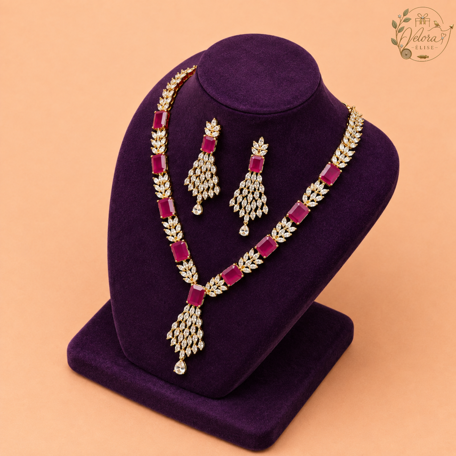 Royal Ruby Leaf Necklace Set