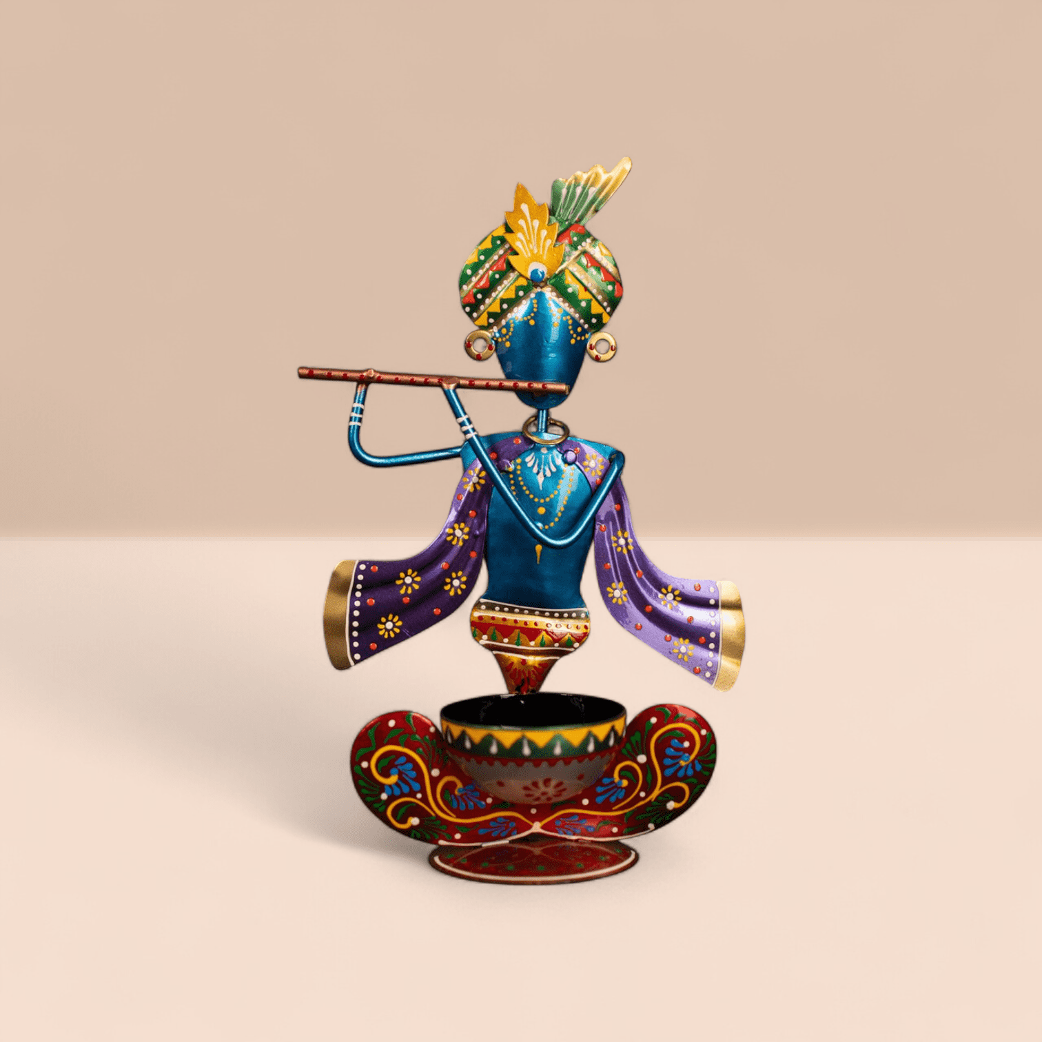 Velora Elise Artistic Krishna Metal Tealight Holder