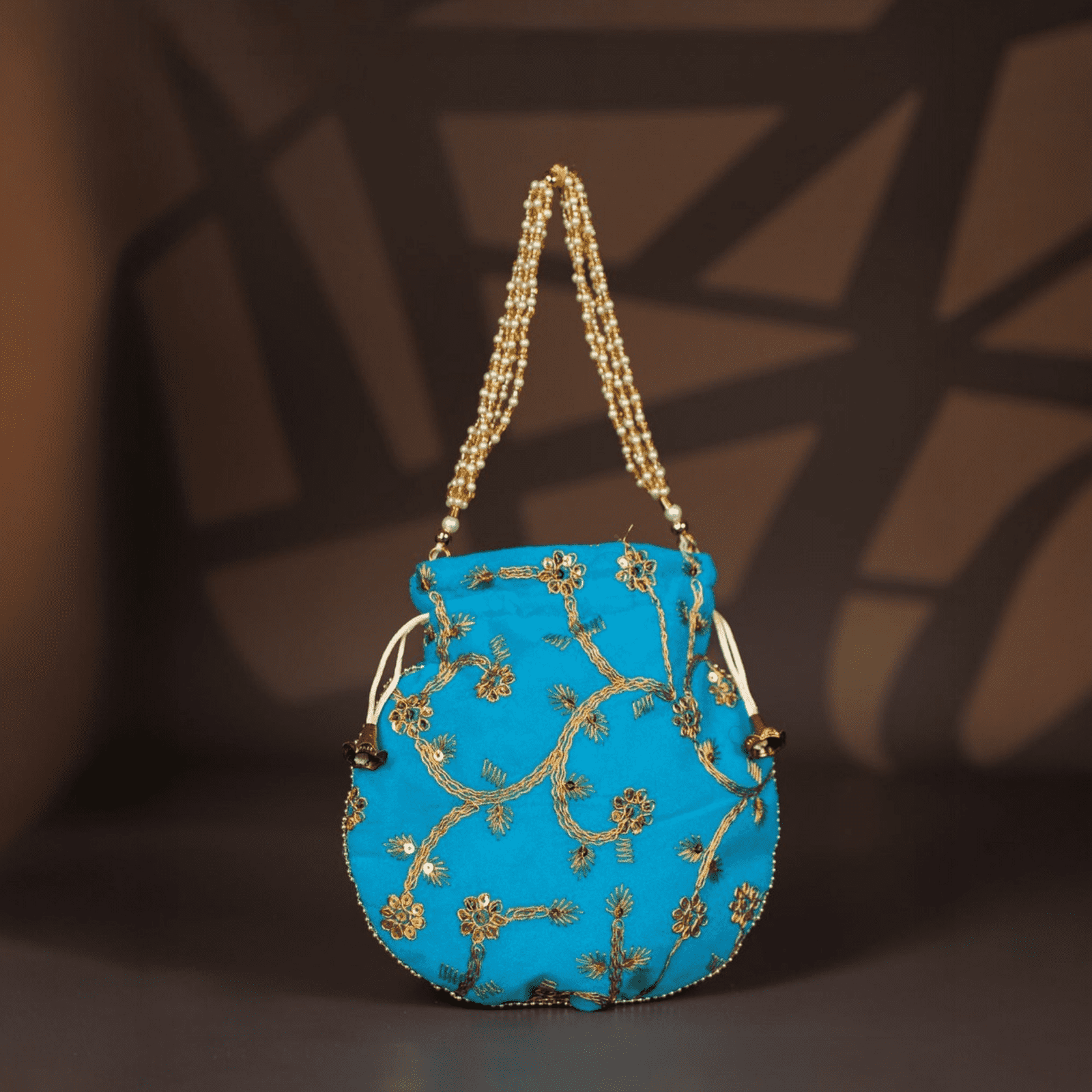 Velora Elise Royal Pearl Handle Embroidered Potli Bag