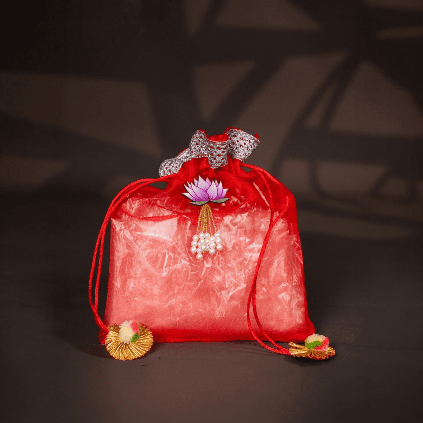 Velora Elise Crimson Royale Sheer Gift Potli Bag