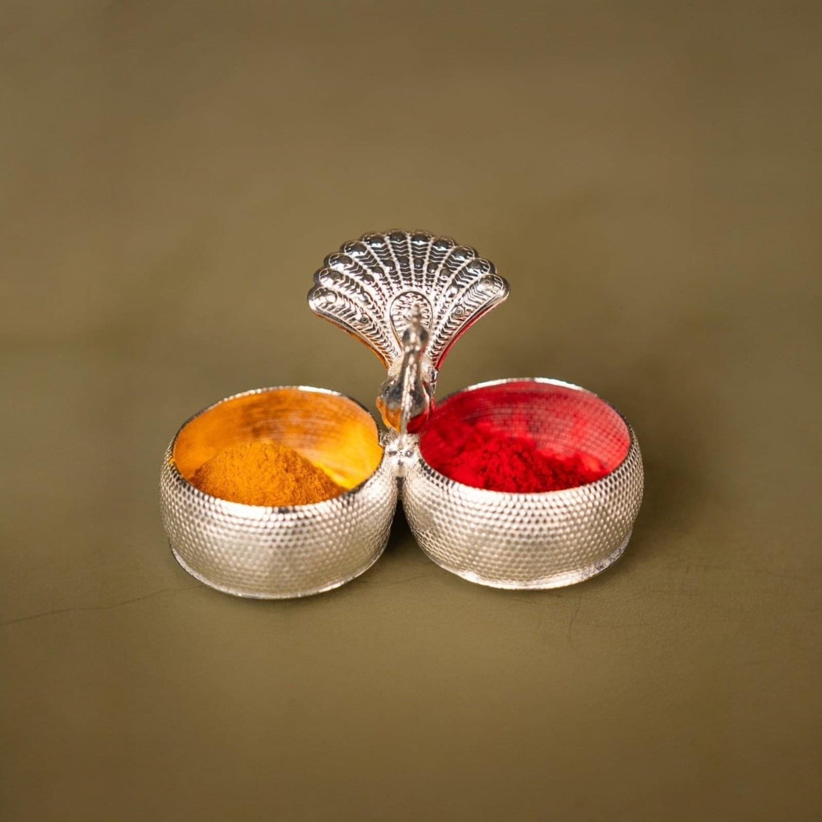 Peacock Design Haldi Kumkum Holder