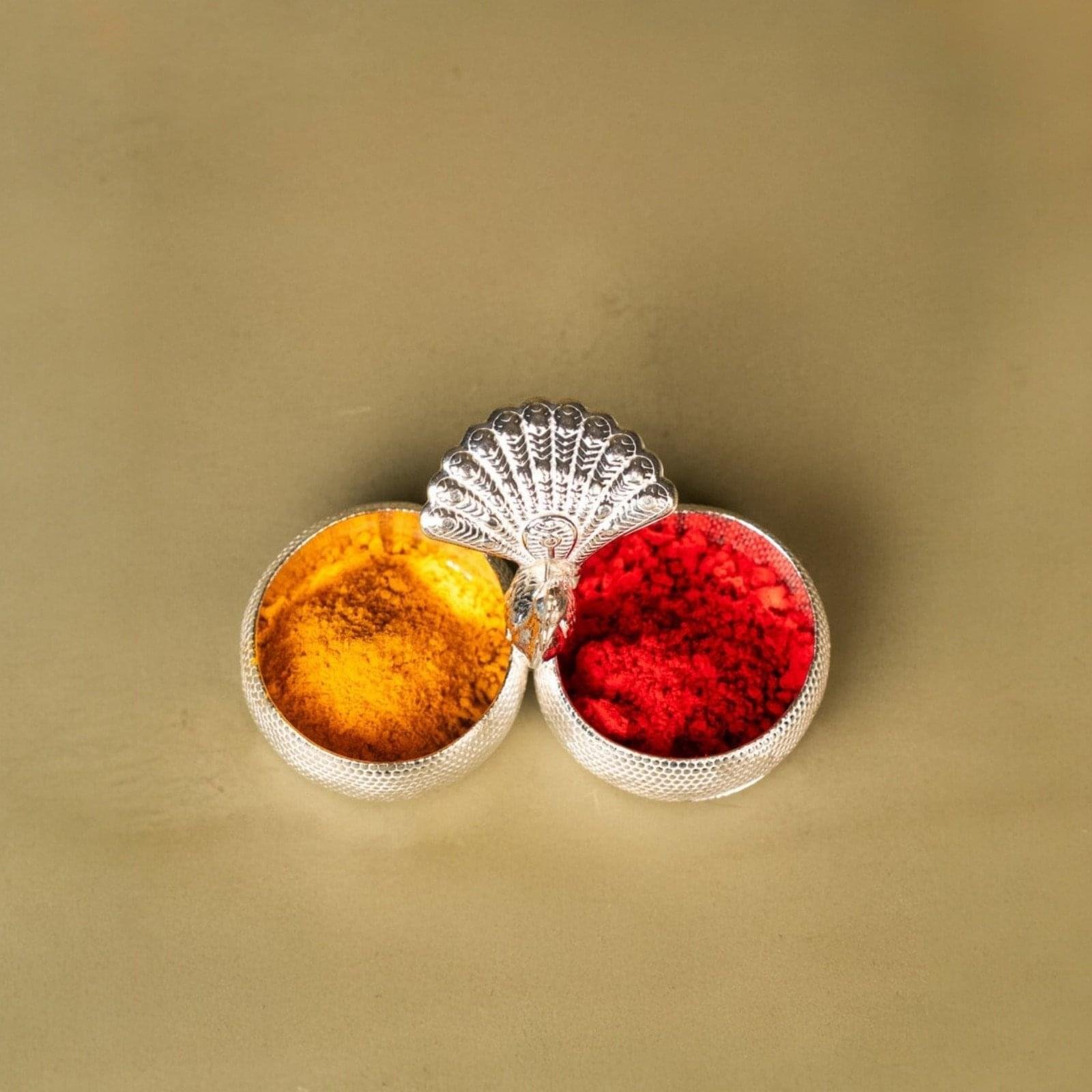 Peacock Design Haldi Kumkum Holder