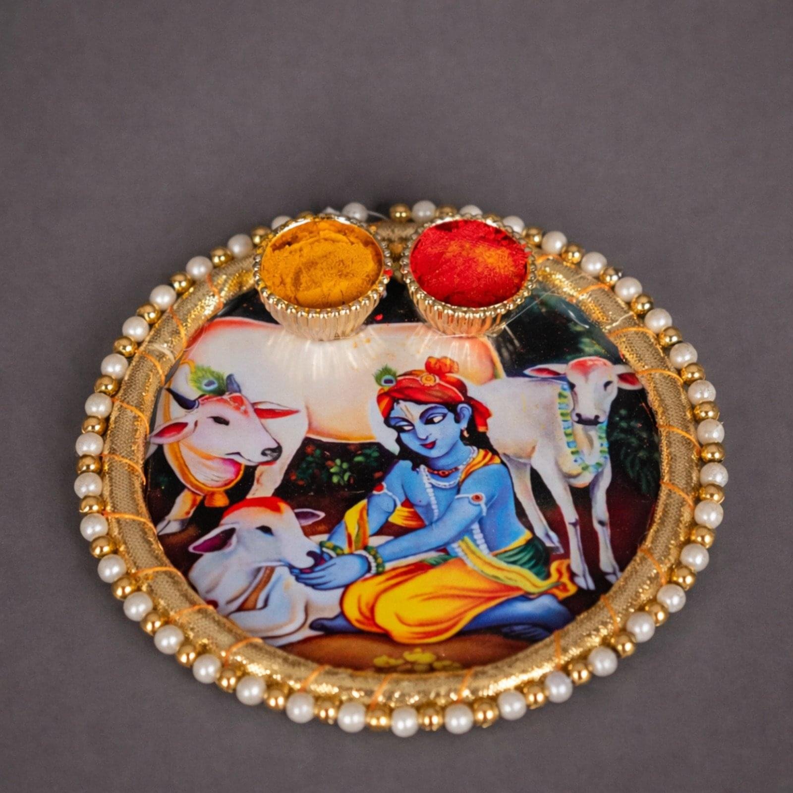 Lord Krishna Haldi Kumkum Pooja Plate