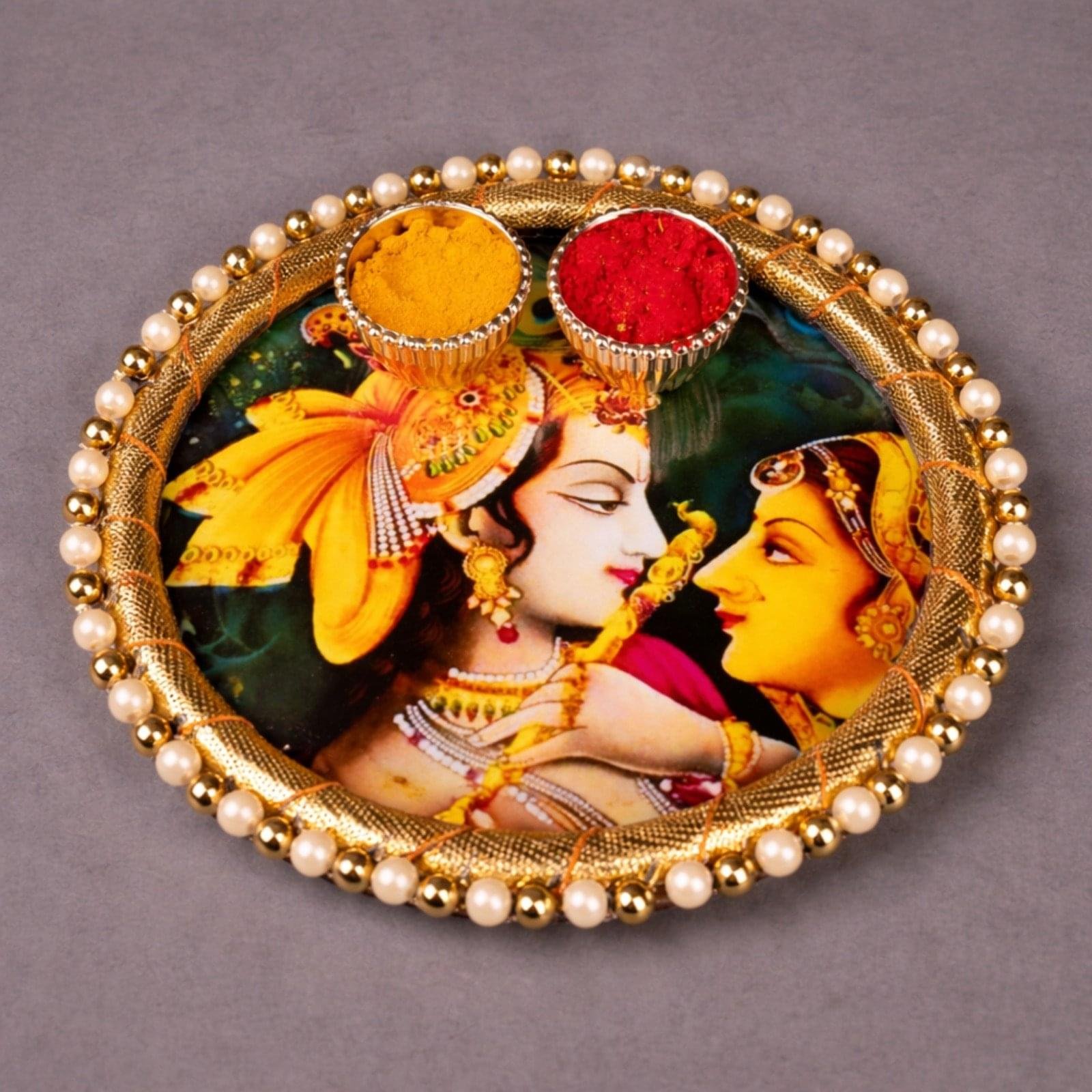 Radha Krishna Haldi Kumkum Pooja Plate