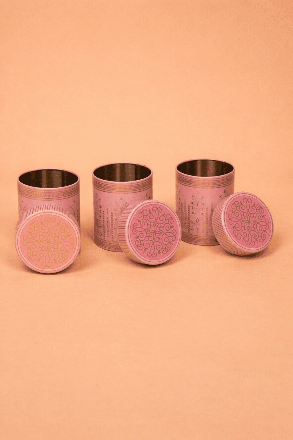 Velora Elise Pink Ornate Storage Jar Set (3 Pieces)