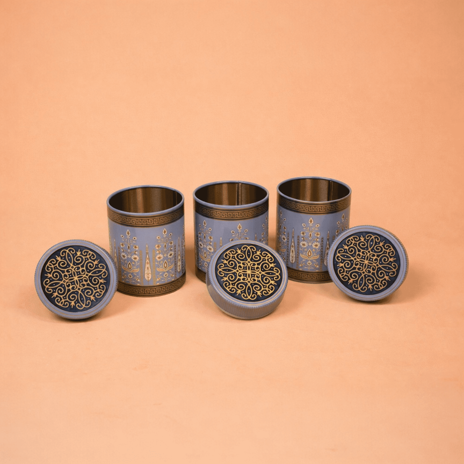 Velora Elise Blue Ornate Storage Jar Set (3 Pieces)