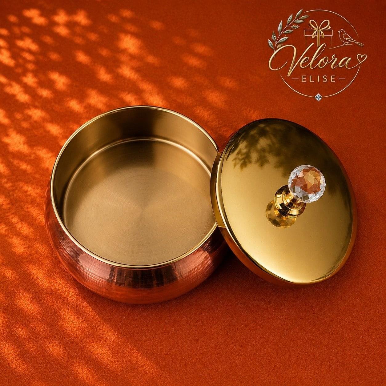 Royal Copper Handi Box with Crystal Lid