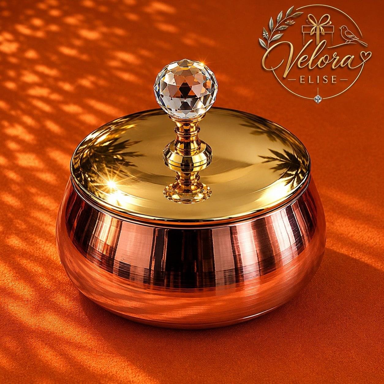 Royal Copper Handi Box with Crystal Lid