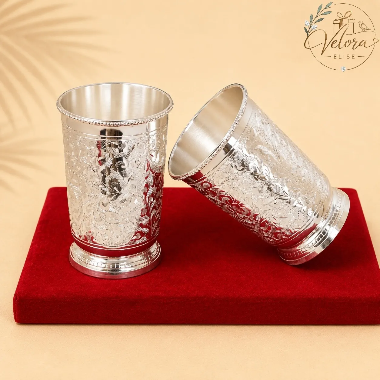 Silver Plated Engraved Glass Set