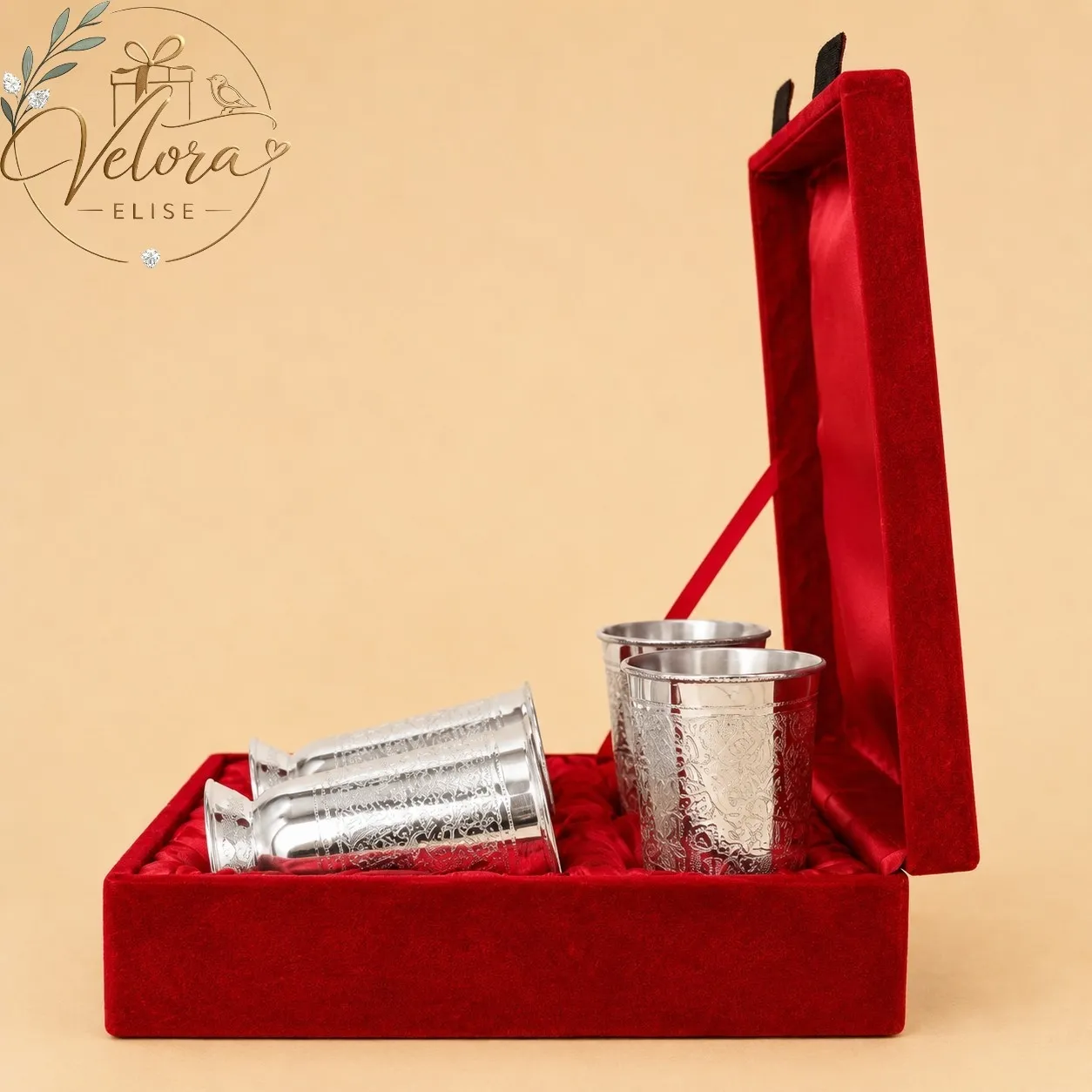 Silver Plated Engraved Glass Set of 4