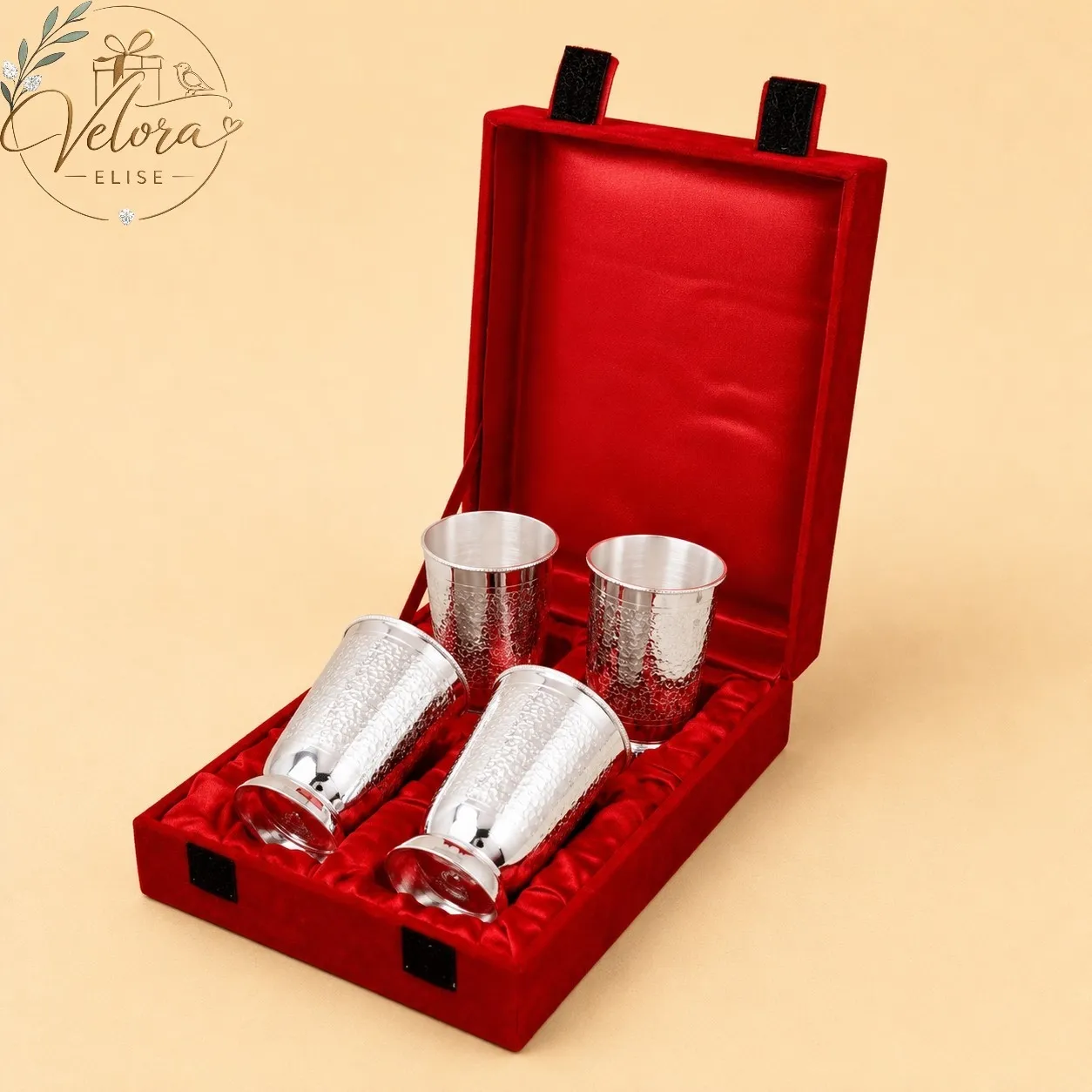 Silver Plated Engraved Glass Set of 4
