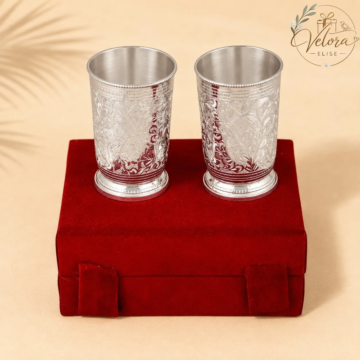 Silver Plated Engraved Glass Set