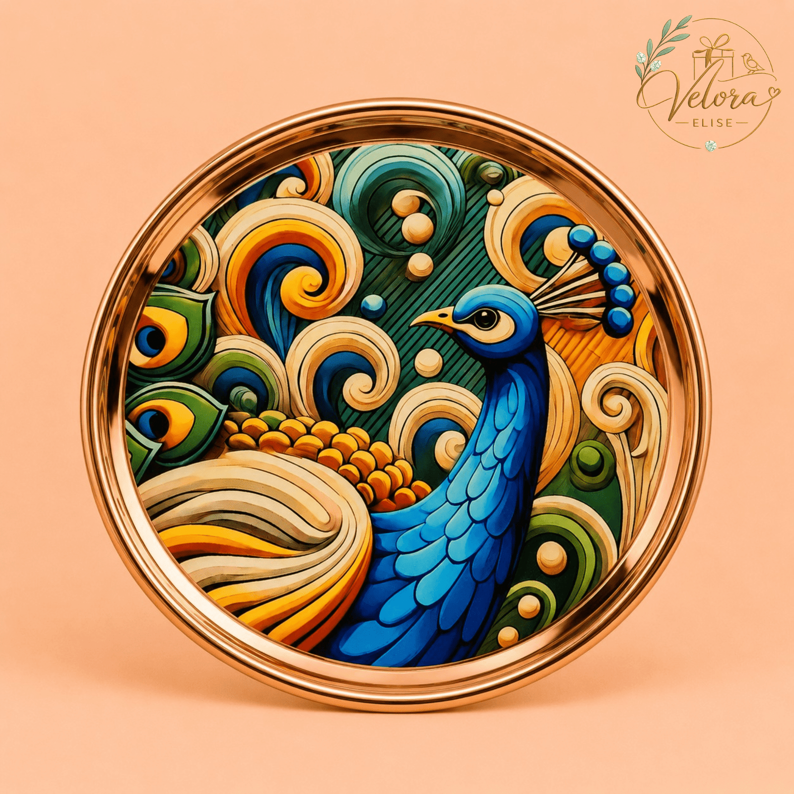 Royal Peacock Swirl Art Plate