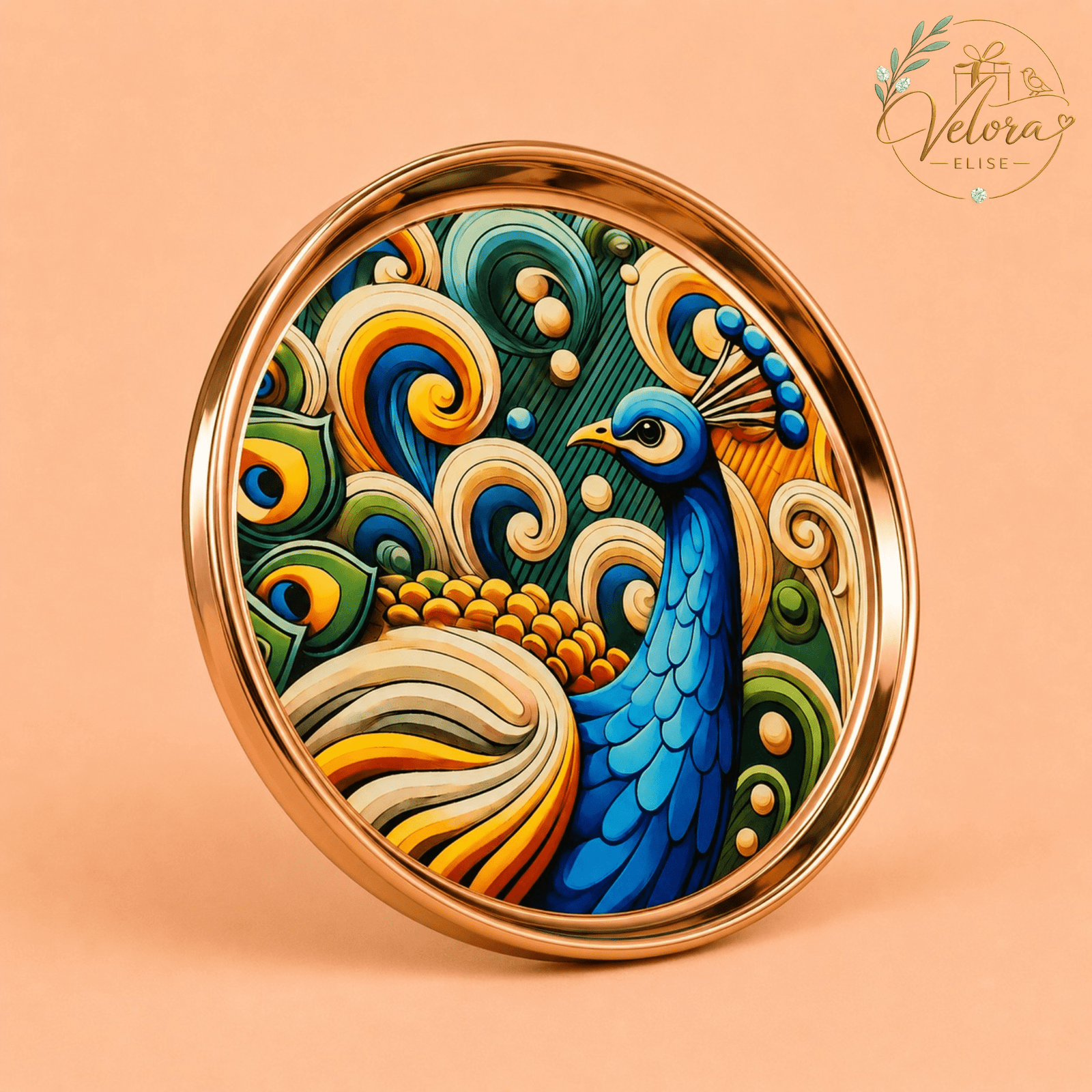 Royal Peacock Swirl Art Plate