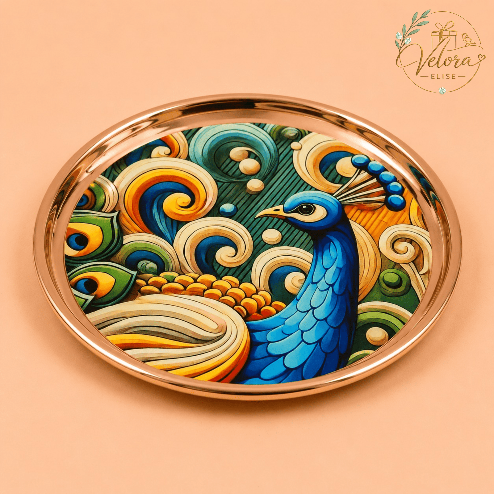 Royal Peacock Swirl Art Plate