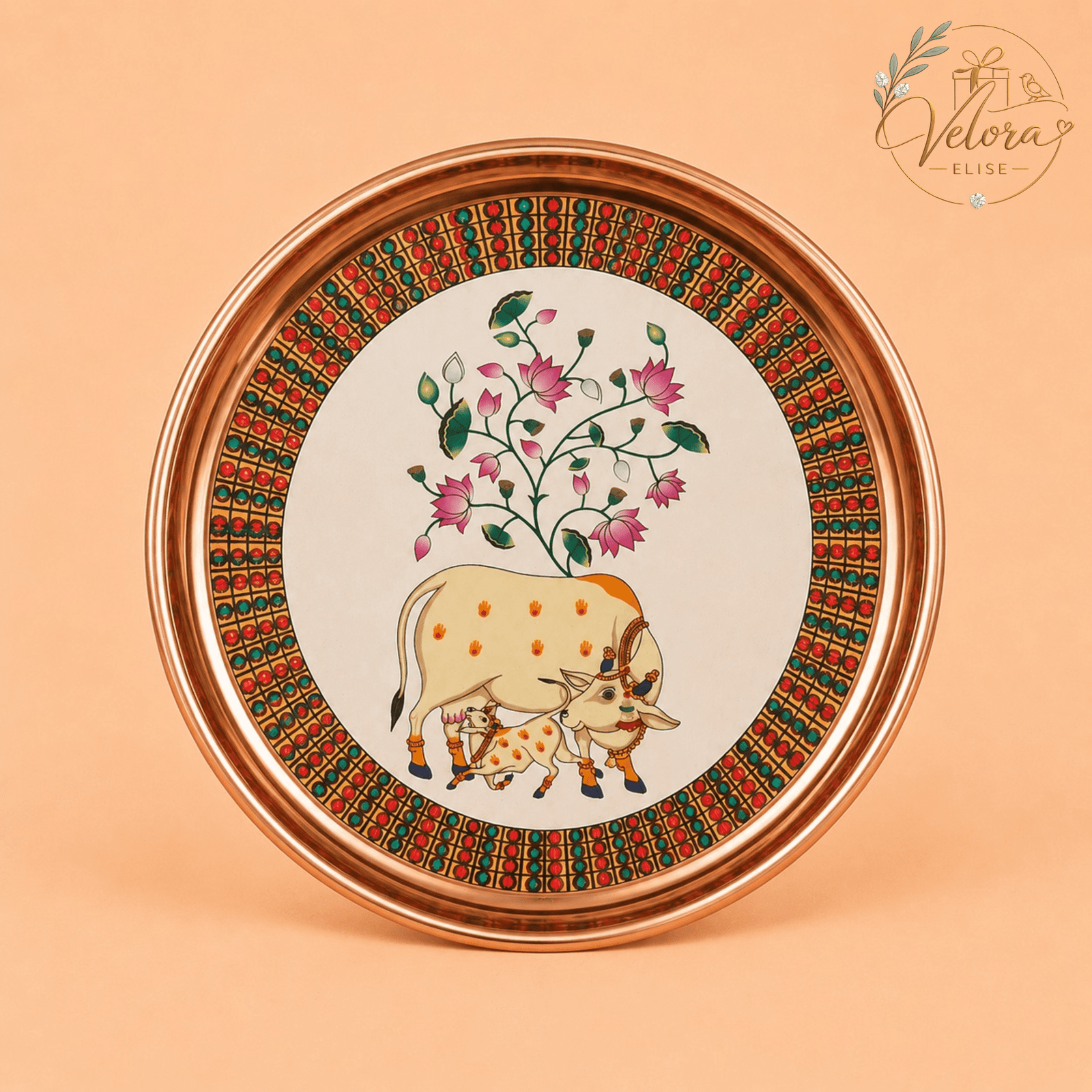 Pichwai Cow Ivory Art Plate