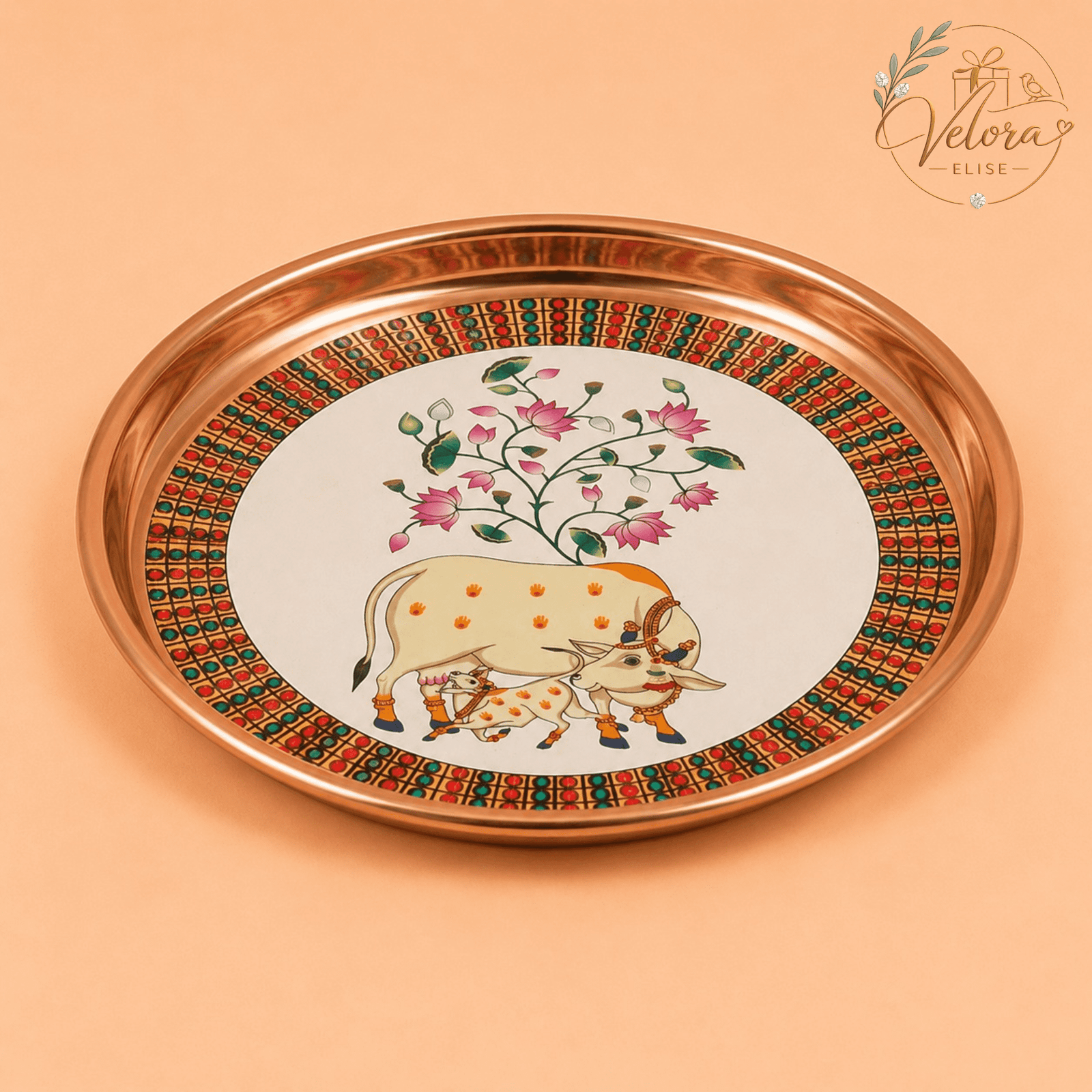 Pichwai Cow Ivory Art Plate
