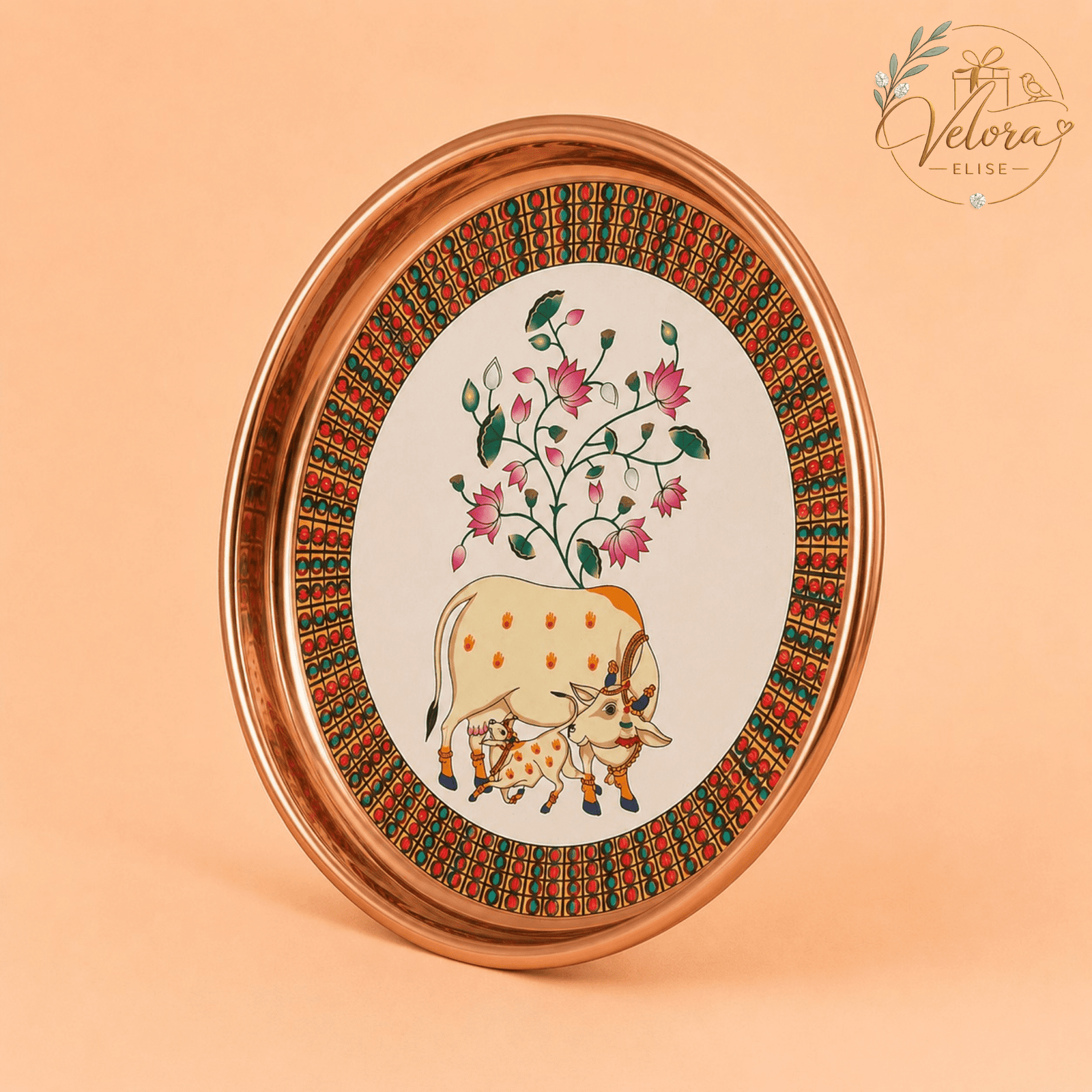 Pichwai Cow Ivory Art Plate