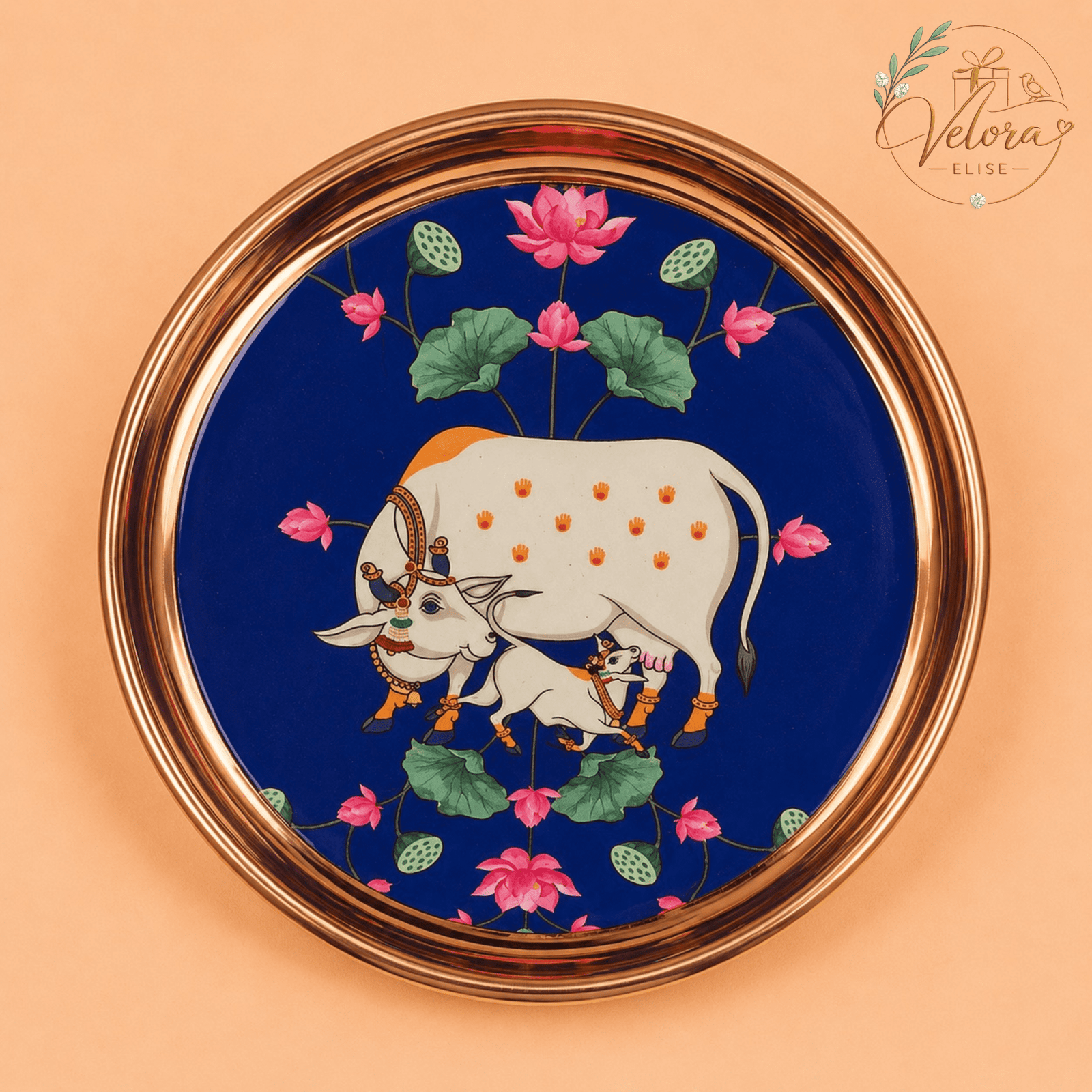 Pichwai Cow & Lotus Plate