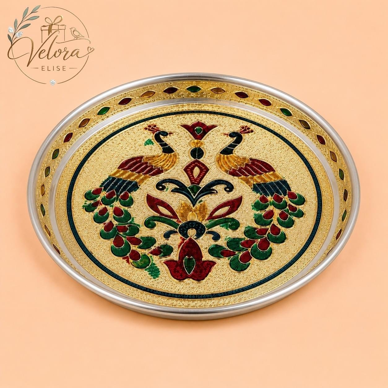 Meenakari Peacock Art Plate