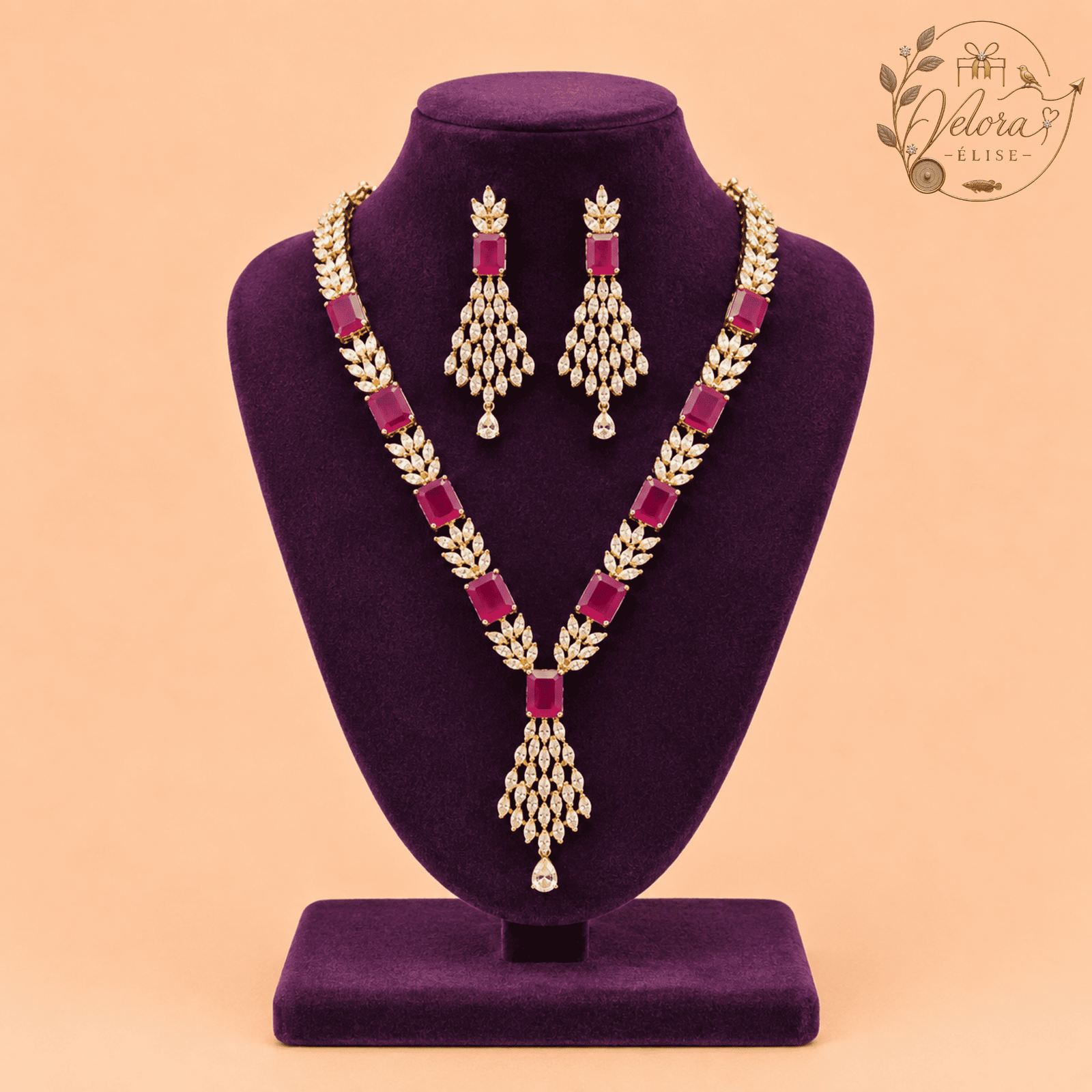 Royal Ruby Leaf Necklace Set
