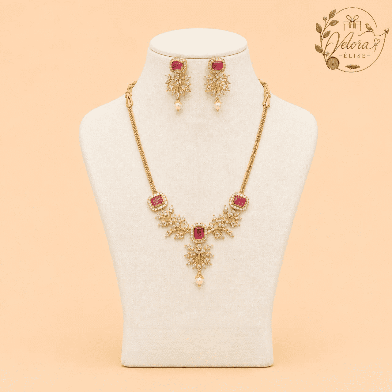 Royal Ruby Blossom Necklace Set