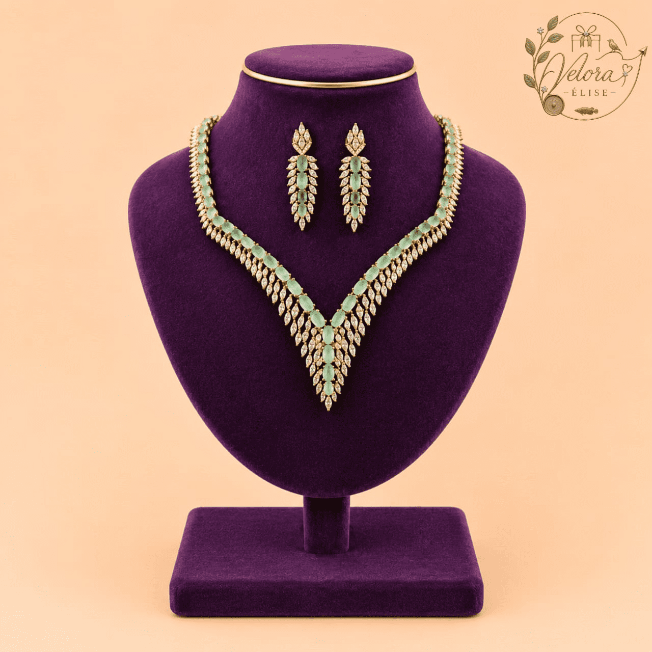 Emerald Mint Leaf Necklace Set