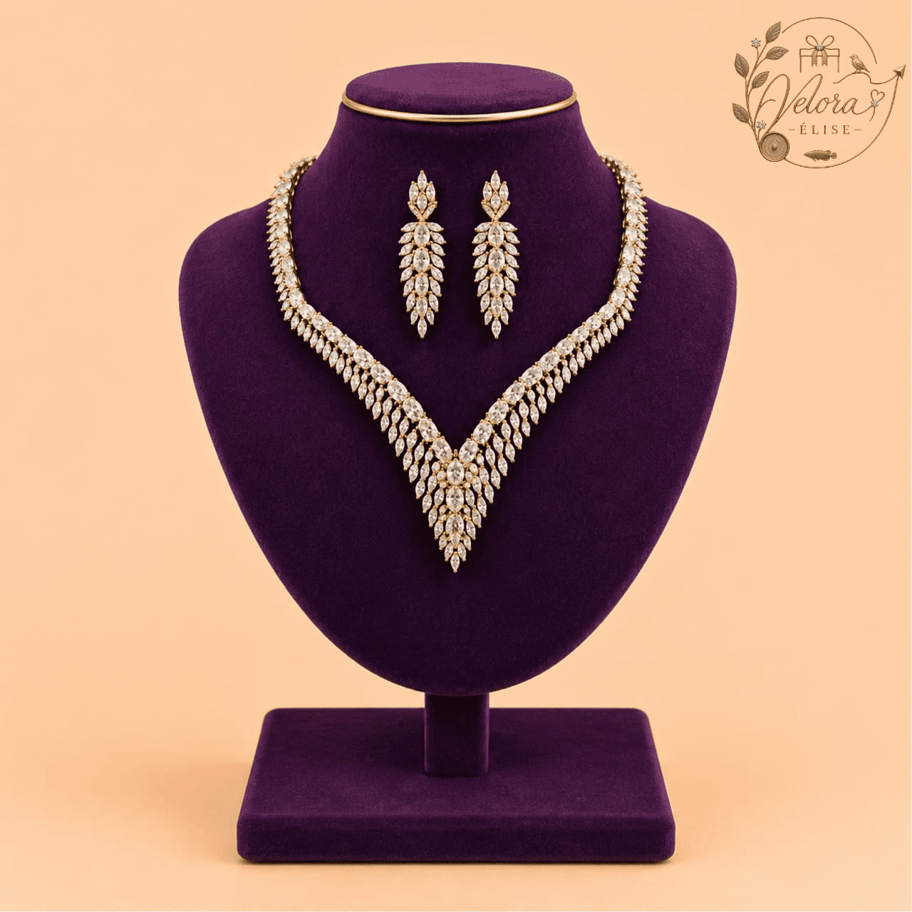 Royal Crystal Leaf Necklace Set